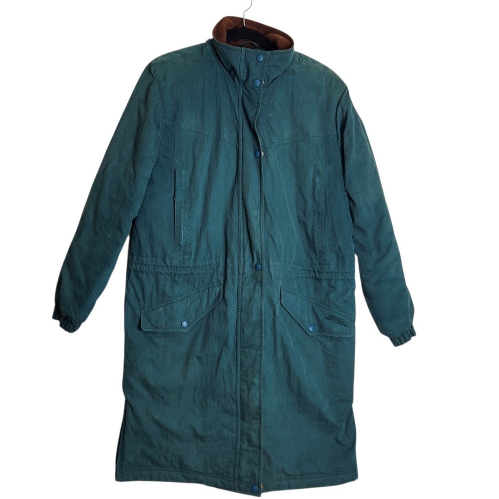 LL Bean Womens Medium Insulated Parka Jacket Green Lambswool Blend Lining